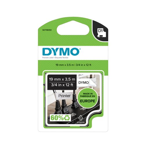 Dymo 16958 19mm x 3.5m Black on White Tape