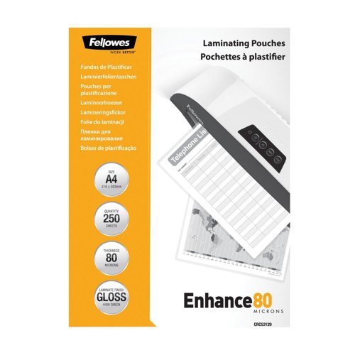 Fellowes A4 Glossy 80 Micron Laminating Pouch - Value Pack 250