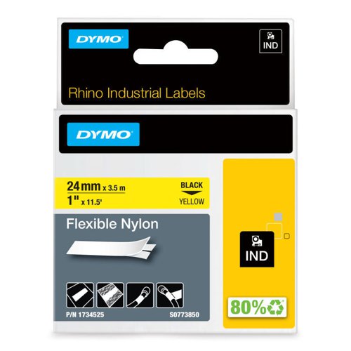 Dymo 1734525 24mm Black on Yellow Flexible Tape - S0773850 | 19022J | Newell Brands
