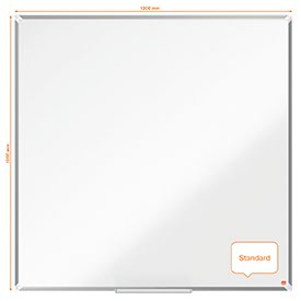Melamine non-magnetic whiteboard with a modern stylish aluminium trim. Fixed by a through corner wall mounting and includes a large whiteboard pen tray for the convenient storage of whiteboard markers and erasers.The melamine whiteboard surface delivers a good level of erasability for light use.Size: 1200x1200mm.