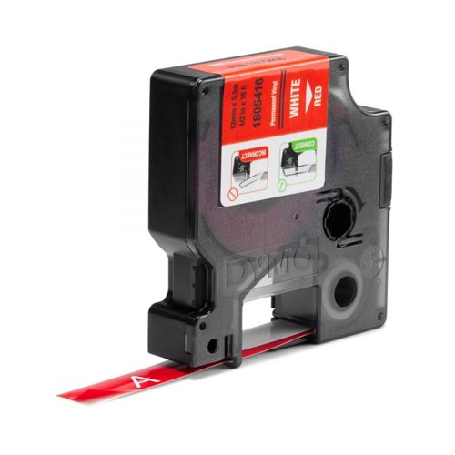 Dymo 1805416 12mm White on Red