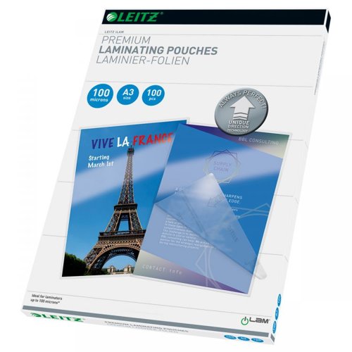 Leitz 74870000 A3 UDT iLAM 2 x 100 Micron Pouch 100Pk Laminating Pouches 23553J Active Group  | Business Supplies. Workwear. Furniture. Promotional Merchandise. Business Technology