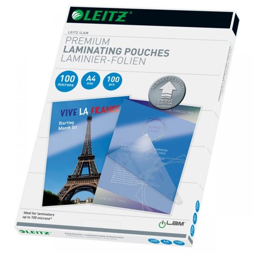 Leitz 74800000 A4 UDT iLAM 100 Micron Pouch 100Pk Laminating Pouches 23556J Active Group  | Business Supplies. Workwear. Furniture. Promotional Merchandise. Business Technology