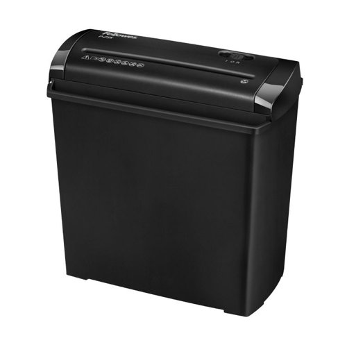 26991J | The Fellowes Powershred P-25s strip-cut paper shredder is a personal paper shredder designed for occasional home use and individual users. The P-25s is a security (DIN) level P-1 paper shredder and as a strip cut machine offers basic document security. It comes with an easy lift bin head for easy emptying of the 11 litre shredder paper waste bin and a compact, space saving design. This machine has a run time of 3 minutes and is capable of shredding up to 5 sheets per pass into 7mm strip-cut particles. It also features thermal overload protection and a safety cut-out when the shredder head is removed from the bin.Conforms to DIN level P-1* Using 70gsm weight paper