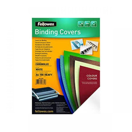 Fellowes paperboard binding covers add a premium finishing touch to your comb or wire bound documents. Available in a wide choice of colours and textures including smooth, leathergrain, linen and leaf patterns. Fellowes paperboard covers are 100% recyclable and are available in A4 and A3 in pack sizes of 100 and 25.