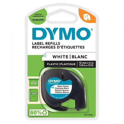 Dymo 91221 12mm x 4m Black On White Plastic Tape | 27714J | Newell Brands