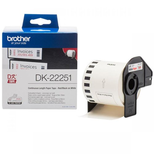 Brother DK22251 Red and Black on White Continuous Paper Tape 62mm 28088J