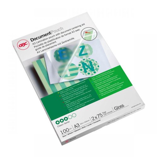 Designed to protect and enhance regularly used documents or notices, Document Laminating Pouches come in a range of weights and sizes up to A2, ensuring a professional high gloss finish every time. Even non-standard shapes and sizes are easy to trim while the unique Ez-In corner seal on A3, A4 and A5 pouches offers accurate placing and safe rounded corners.