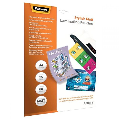 Fellowes Admire A4 Laminating Pouches - Stylish Matt Pack 25