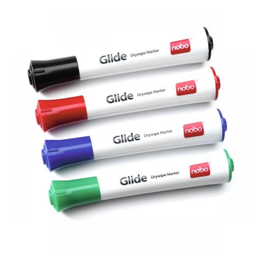 Nobo 1902096 Glide Drywipe Markers Pack of 4 Bullet Tip | 29053J | ACCO Brands