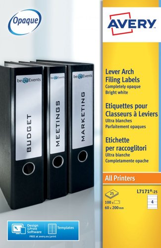 Avery L7171-25 Filing Labels 25 sheets - 4 Labels per Sheet