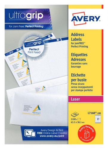 Avery L7160-100 Address Labels 100 sheets - 21 Labels per Sheet