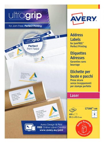 Avery L7166-100 Parcel Labels 100 sheets - 6 Labels per Sheet