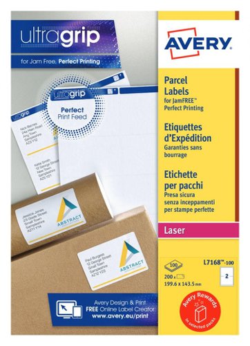 Avery L7168-100 Parcel Labels 100 sheets - 2 Labels per Sheet | 29172J | Avery UK