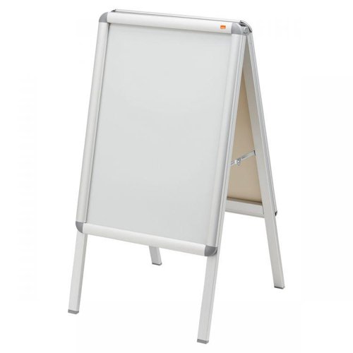 A-Board snap frame for the weatherproof display of posters and information under an anti-glare pvc cover .Smart aluminium snap frame trim for easy poster change and a professional finish.Size A2