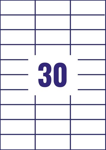 Avery 3489 Multipurpose Labels 100 A4 sheets - 30 White Labels per Sheet