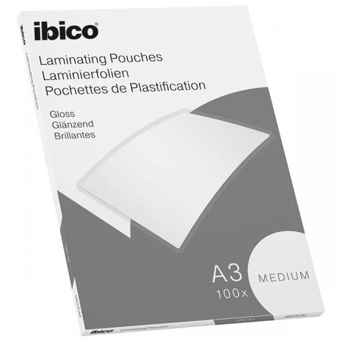 *** CLEARANCE ITEM - LIMITED STOCK AVAILABILITY AT THIS PRICE ***The Ibico laminating pouches come in different thickness and sizes and all provide a professional, gloss surface finish to your documents allowing them to look well presented and to ensure they stay cleaner for longer.The Ibico Light laminating pouches come in a pack of 100, A3 size laminating pouches. The low weight makes the Ibico Light laminating pouches ideal to protect and enhance valuable presentation pages, reference lists, product sheets and notices or to give a glossy, professional look to any document. The Ibico Medium A3 pouches are compatible with all A3 laminators.(80 Micron - Set your machine to 100 Mic)