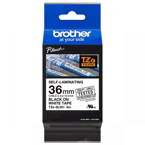 Brother P-touch Tapes are built with tough and durable professional grade materials and adhesives.  Primarily designed for long term reliable identification of CAT5e/CAT6/CAT6A networking cables that have a diameter of 3.0 to 10.4mm.  This self-laminating labelling tape has been rigorously tested by Brother to ensure you can print ID labels quickly and efficiently. The TZe-SL261 provides a protective layer over the printed area for cable marking, ensuring your future identification needs are reliably met.Part of the Brother Tape range, this self-laminating tape is compatible with selected models of professional P-touch label printers ensuring you can print ID labels quickly and efficiently.Thanks to a protective overlaminate being applied to the whole label at the time of printing, the 24mm tape width can be wrapped around CAT5E and even the thicker CAT6A network cables and still protect the text on the label.Applications:LAN cables (Patch cord or permanent link)Computer cables (USB cables, Data cables)Power cordsCompatible with the following Brother Label Machines:PT-E550WSP, PT-E550WVP, PT-E550WVPNI, PT-D800W, PT-P900W, PT-P950NW