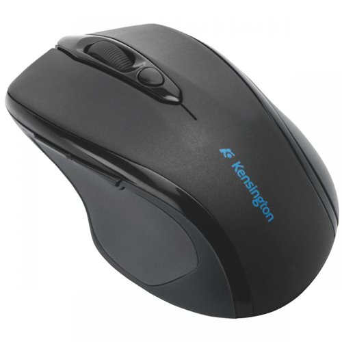 31734J | The Kensington Pro Fit™ Mid-Size Wireless Mouse provides users with clutter-free productivity for an office environment. It compliments mobile laptop usage for travel with a storable nano receiver.The ergonomic, right-handed design with a high-definition optical sensor offers precise and responsive control.Requires 2 x AAA batteries (included)