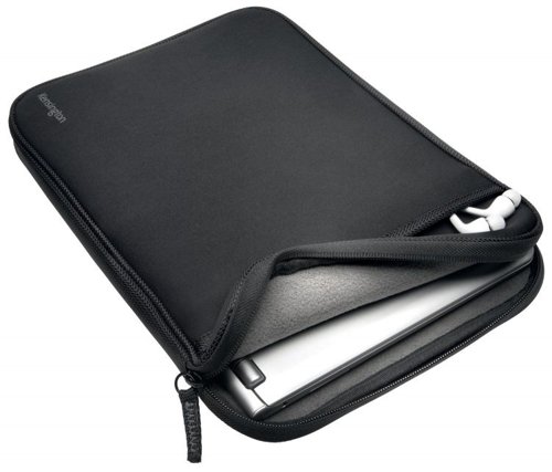 32003J | Laptops have become the go-to essential for mobile business professionals, and the sleek, lightweight Chromebook and MacBook Air are becoming more popular every year.Now you have the perfect lightweight complement to help you carry your laptop or tablet around. The Kensington 11” universal sleeve provides a soft layer of protection to a wide variety of devices up to 11.6 inches, and the interior fleece lining is scratch-resistant to help keep the surface of the device free of marks.A reinforced carry handle allows you to easily hold on to the sleeve and an exterior pocket conveniently stores your device’s accessories.