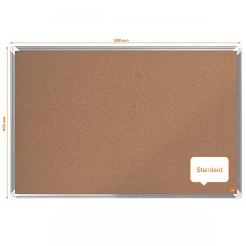 Cork notice board with a modern stylish aluminium trim and fixed with a through corner wall mounting. Excellent cork notice board surface to pin and display your notices.Size: 900x600mm.