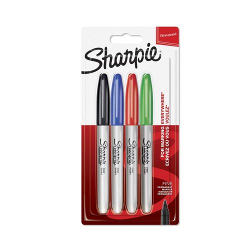 Sharpie 1985858 Assorted Colour Permanent Marker 0.9mm Fine Tip Pack of 4