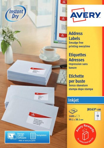 Avery J8163-100 QuickDry Address Labels 100 sheets - 14 Labels per Sheet