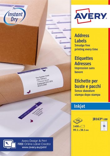 Avery J8163-100 QuickDry Address Labels 100 sheets - 14 Labels per Sheet