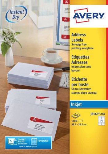 Avery J8163-100 QuickDry Address Labels 100 sheets - 14 Labels per Sheet