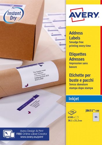 Avery J8651-100 QuickDry Mini Address Labels 100 sheets - 65 Labels per Sheet