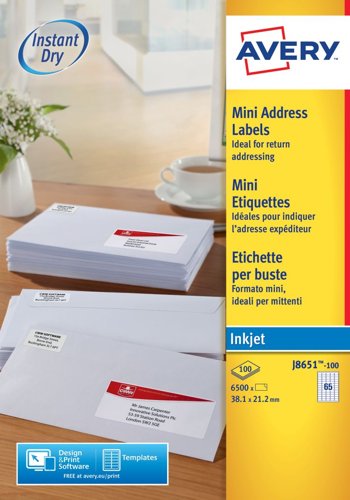 Avery J8651-100 QuickDry Mini Address Labels 100 sheets - 65 Labels per Sheet