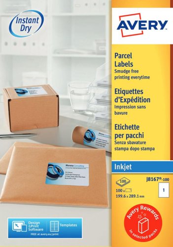 Avery J8167-100 Parcel Labels 100 sheets - 1 Label per Sheet 32556J