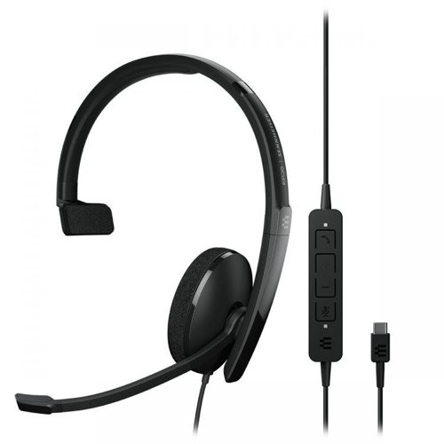 On-ear single-sided USB headset with in-line call control, optimized for UC professionals. Work your way with a stylish, comfortable headset designed for the demands of today’s hybrid workplace with superior sound.Experience the elegant and comfortable ADAPT 100 Series. The headsets that adapt to you and your device, whatever device you are using. Enjoy exceptional audio quality and superior sound while soft earpads provide all day comfort. The series includes Microsoft Certified and UC optimized variants with or without ANC so you can block out noise disturbances instantly and enjoy a seamless call experience wherever you go. With flexible connectivity, it’s simply plug and play – working remotely, at the office or on the go.Work in style with an elegant headset designed for the smart office. Experience flexibility and comfort with large on-ear noise-damping earpads and a discreet boom arm that folds neatly away into the headband. Choose ANC variants to effectively block out distracting noises in the office instantly. Choose between UC optimized and Teams Certified variants. Jump straight into Microsoft Teams meeting with dedicated Teams’ button, while smart audio technologies give you peace of mind to focus and boost productivity.Turn any space into your study space with an elegant and superior audio tool. Listen and learn with great sound, while the foldable boom arm and exceptional microphone clarity ensures a good call experience during lectures and group calls. Smart audio technologies reduce noise disturbances to enable you to focus and concentrate on the task at hand, while the lightweight fold-flat design with comfortable earpads makes it easy to carry around.Experience an audio tool that adapts to you wherever you go. Lightweight, foldable and portable, the headset is designed for today’s hybrid workplace with EPOS Voice™ technology and a noise-cancelling microphone. Enjoy a seamless call experience wherever you work, while smart audio technologies and noise-damping earpads ensure a disruption-free workplace, anywhere. With variants optimized for UC and certified for Microsoft Teams, you can optimize your performance however and wherever you work.Included in the box:Headset, acoustic foam ear pad/s mounted on headset, cable with call control (USB-A/USB-C), quick guide, safety guide, compliance sheet