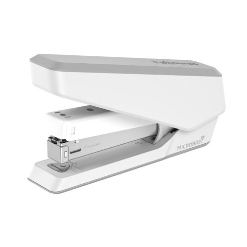 32706J | The LX850 Full Strip Stapler can staple up to 25 sheets of paper and features a durable construction and jam free design with Microban antibacterial technology for added hygiene.Including a detachable staple remover, paper alignment guide, the stapler also features a Low staple indicator window.The soft grip handle & EasyPress system ensures effortless stapling.Compatible with 24/6 and 26/6 staples