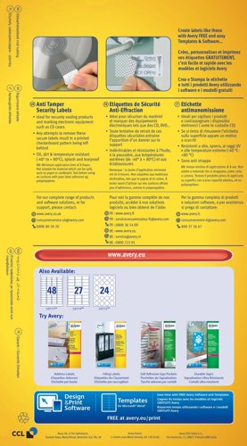 Avery L6114-20 Anti-Tamper Labels 20 sheets - 27 Labels per Sheet