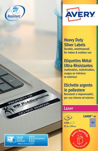 32739J - Avery L6008-20 Resistant Labels 20 sheets - 189 Labels per Sheet