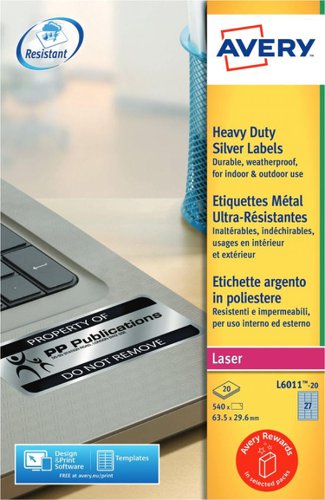 Avery L6011-20 Resistant Labels 20 sheets - 27 Labels per Sheet | 32741J | Avery UK
