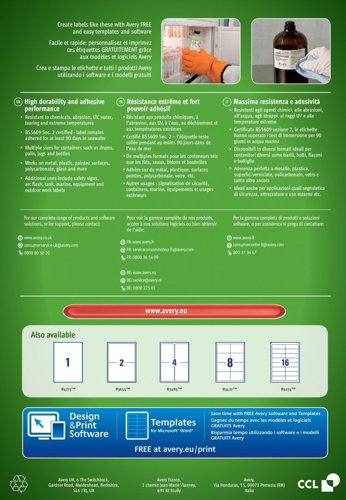 Avery B7651-50 Ultra Resistant Labels 50 sheets - 65 Labels per Sheet