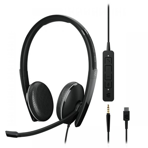 On-ear stereo USB headset with 3.5 mm jack and detachable USB cable with in-line call control. Work your way with a stylish, comfortable headset designed for the demands of today’s hybrid workplace with superior sound.Experience the elegant and comfortable ADAPT 100 Series. The headsets that adapt to you and your device, whatever device you are using. Enjoy exceptional audio quality and superior sound while soft earpads provide all day comfort. The series includes Microsoft Certified and UC optimized variants with or without ANC so you can block out noise disturbances instantly and enjoy a seamless call experience wherever you go. With flexible connectivity, it’s simply plug and play – working remotely, at the office or on the go.Work in style with an elegant headset designed for the smart office. Experience flexibility and comfort with large on-ear noise-damping earpads and a discreet boom arm that folds neatly away into the headband. Choose ANC variants to effectively block out distracting noises in the office instantly. Choose between UC optimized and Teams Certified variants. Jump straight into Microsoft Teams meeting with dedicated Teams’ button, while smart audio technologies give you peace of mind to focus and boost productivity.Turn any space into your study space with an elegant and superior audio tool. Listen and learn with great sound, while the foldable boom arm and exceptional microphone clarity ensures a good call experience during lectures and group calls. Smart audio technologies reduce noise disturbances to enable you to focus and concentrate on the task at hand, while the lightweight fold-flat design with comfortable earpads makes it easy to carry around.Experience an audio tool that adapts to you wherever you go. Lightweight, foldable and portable, the headset is designed for today’s hybrid workplace with EPOS Voice™ technology and a noise-cancelling microphone. Enjoy a seamless call experience wherever you work, while smart audio technologies and noise-damping earpads ensure a disruption-free workplace, anywhere. With variants optimized for UC and certified for Microsoft Teams, you can optimize your performance however and wherever you work.Included in the box:Headset, acoustic foam ear pad/s mounted on headset, cable with call control (USB-A/USB-C), quick guide, safety guide, compliance sheet