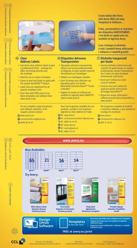 Avery J8551-25 Clear Address Labels 25 sheets - 65 Labels per Sheet