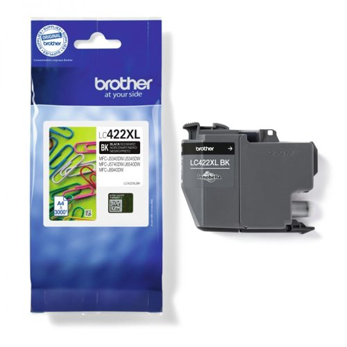 Brother LC422XLBK 3000 Page High Yield Black Ink Cartridge 32957J