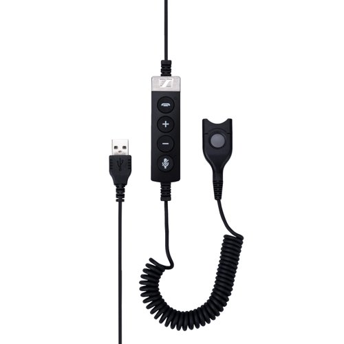 This cable adapter offers, in combination with the IMPACT 600 and IMPACT 200 headset variants with Easy Disconnect plugs, contact centers and offices an easy to implement and cost-effective Skype for Business Certified headset solution.