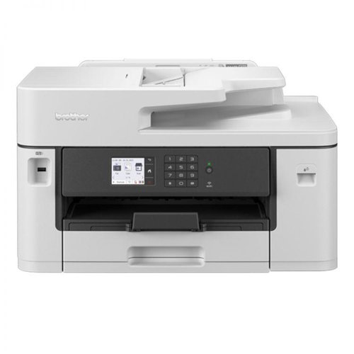 The professional MFC-J5340DWE all-in-one printer is built to last, meeting the needs of demanding small offices and business workgroups. The A3 print option allows you to produce a variety of A3, as well as A4 colour documents while experiencing high-quality prints, fast print speeds and low running costs. This all-in-one device offers print, copy, scan and fax functionality.Print from your workstation, in a meeting room, or from your mobile device with wireless connectivity.This professional A3 printer offers you the ability to print not only in A4 but also print your reports, presentations, marketing materials or training documents in A3. The enclosed paper tray will also hold up to 250 A3 sheets. Using the 50 sheet ADF, you can leave your multi-page document to scan, while you focus on other tasks.Through years of meticulous engineering design, the MAXIDRIVE print chip redefines printing technology. Ink droplets are ejected into 40 micrometre thick film generating pressure that travels through 1,680 individual chambers across a single print chip, delivering ultra-fast, durable, precision printing.Brothers' most advanced colour printing technology is guaranteed to make the right impression when it counts, with vibrant, professional colour prints and accurate digital documents. The robust design and long-life components provide confidence your device will perform without interruption.Thanks to the remote print function on the Brother Mobile Connect app, you can send print jobs from anywhere – allowing you to get on with the rest of your day. You can even set up notifications that’ll let you know when the job is completed.Mobile Connect is the app that lets you personalise your frequently used printer functions unlocking a revolutionary way of printing. As well as sending a print job from anywhere, there is a whole host of useful scan features – scan data directly to your mobile device or check your scan history for files. If you’re worried about running out of supplies, simply check ink levels and order replacement supplies direct to your door.AS A PRINTER: Up to 28 A4 pages per minute (mono & colour), 1200 x 4800 dpi resolution, duplex printing, First Print Out Time of 4.6 Seconds, Features include N-up printing, Poster printing, watermark & booklet printing.AS A COPIER: 25 images per minute (mono), 16 images per minute (colour), 600 x 600 dpi Resolution, 5 second (mono) first copy out time, 999 copies Multi-copying/stack/sort, Enlargement/reduction ratio from 25% to 400% in 1% increments, other functions include N in 1 copying, 2 in 1 ID copying, Enlarge text copyAS A COLOUR SCANNER: CIS (Contact Image Sensor), Colour & mono scanning, Scan speed of 25 Images per minute (Mono & Colour), other scan functions include: Scan to e-mail, Scan to OCR, Scan to image, Scan to file, Scan to network folder, Scan to FTP, Scan profile, Scan to Microsoft Office (Scan to Word (.docx), PowerPoint (.pptx), Excel (.xlsx)), Scan to SharePoint, Scan to searchable PDF, Auto deskewAS A FAX: 14400bps (G3) modem, PC-Fax send and receive, 150 page memory, ECM mode, auto reduction, 250 location broadcast**USB cable not supplied**A Grade (refurbished) machines are in 'as new' condition. They are a machine that has been returned as incorrectly ordered, not required or the unit may have failed on arrival in which case the failed part is replaced and therefore A Graded. A full 12 months warranty is included