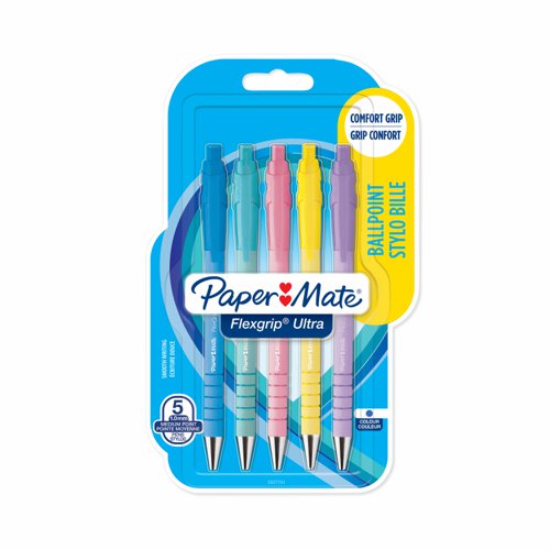 Paper Mate 2162277 Flexgrip Pastel 5 pack Blue ink Retractable Ball Pen