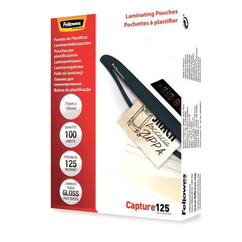 Fellowes Glossy 125 Micron Card Laminating Pouch - 75x105mm Pack 100