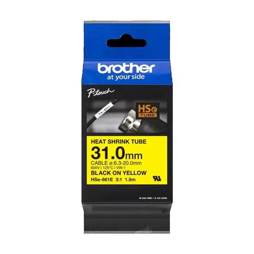 Brother HSE-661E 31mm Black on Yellow Heat Shrink Tube