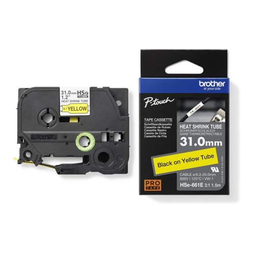 Brother HSE-661E 31mm Black on Yellow Heat Shrink Tube