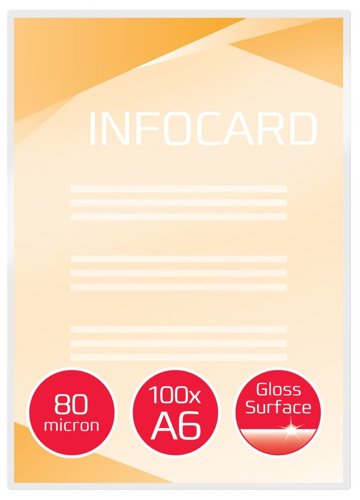 33527J | Laminating pouches are a convenient, everyday solution to protect and enhance valuable presentation pages, reference lists, product sheets, notices, photographs and certificates.80 Micron Gloss.A6 format.Pack size: 100.