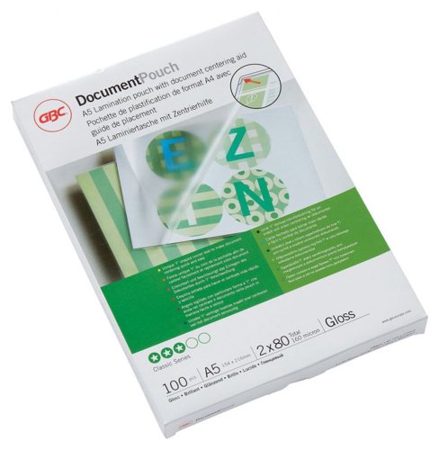 33528J | Laminating pouches are a convenient, everyday solution to protect and enhance valuable presentation pages, reference lists, product sheets, notices, photographs and certificates.80 Micron Gloss.A5 format.Pack size: 100.