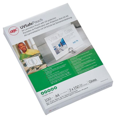 Ideal for outdoor use; UV inhibitors preserve the colour and life of your document.150 Micron Gloss.A4 format.Pack size: 100.